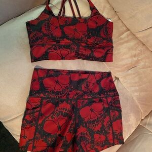 CVG Red and Black Skull Print Activewear Set